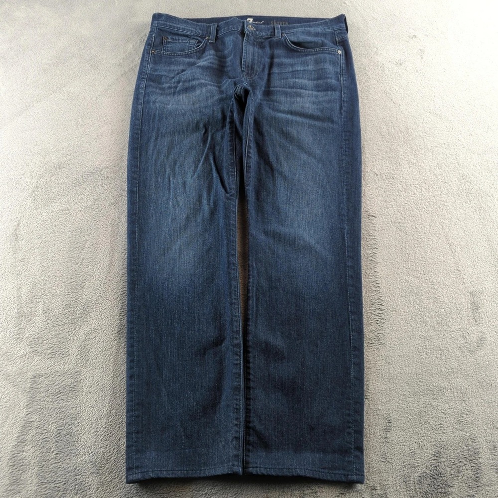 7 For All Mankind Jeans Mens 36x30 Blue Dark Wash Slimmy Slim‎ Straight Stretch